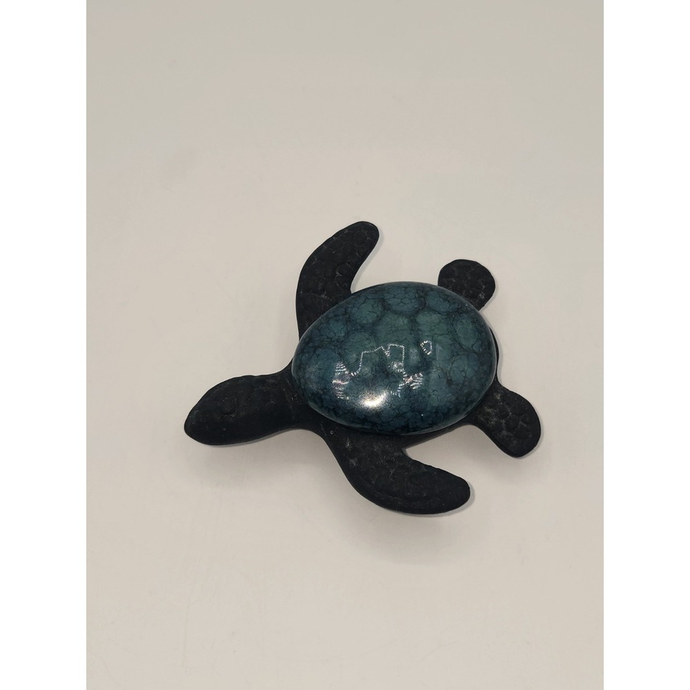 Vintage Ceramic Sea Turtle Trinket Box Turquoise Crackle Shell Lid Coastal Decor